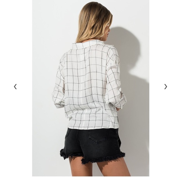 Windowpane blouse button down - Picture 3 of 6